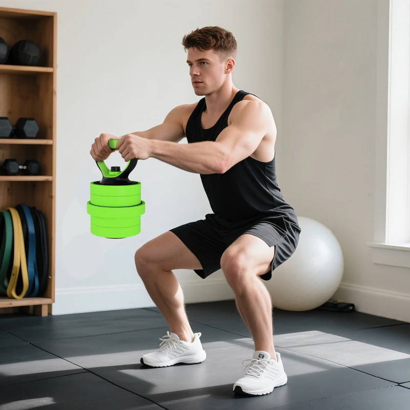 SPORTNOW Kit de Gimnasio 4 en 1 con Barra de Pesas Mancuernas Kettlebell para Entrenamiento de Fuerza en Casa Color Verde y Negro
