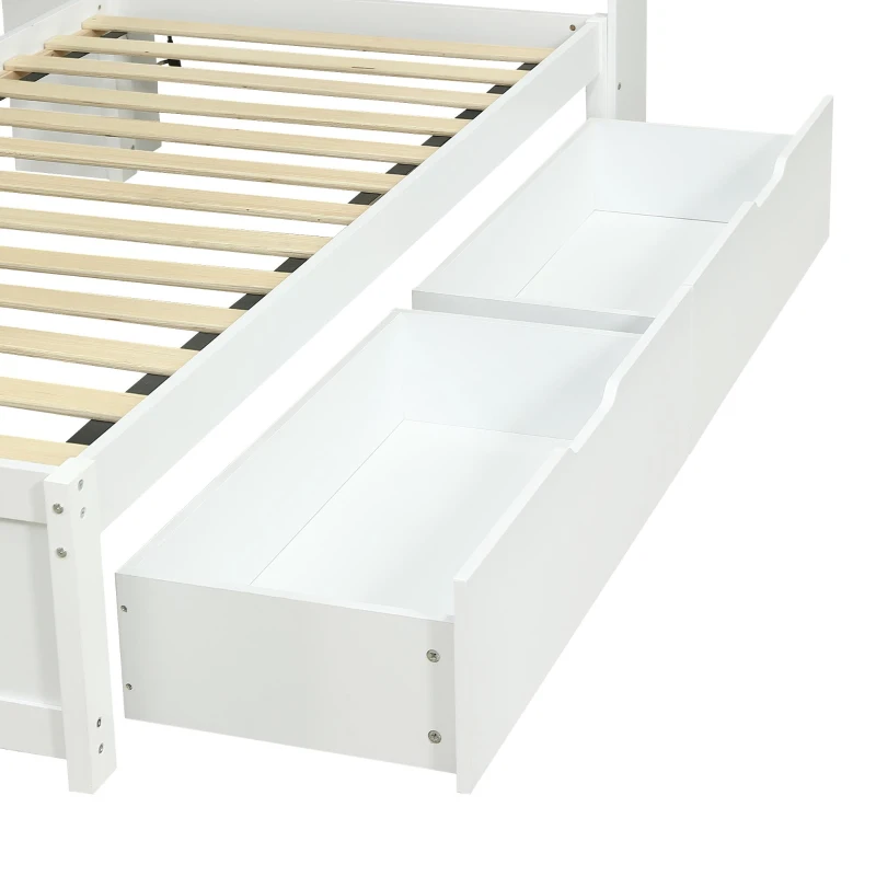 3ft Single Daybed with 2 Storage Drawers, Integrated Headboard Storage, Sturdy Wood Frame for Compact Room, 213L x 117W x 93H cm, White
