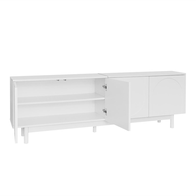 Modern Lowboard TV Cabinet with Push-to-Open Doors and Adjustable Shelves, TV Stand for Living Room, 175L x 38W x 56H cm, White