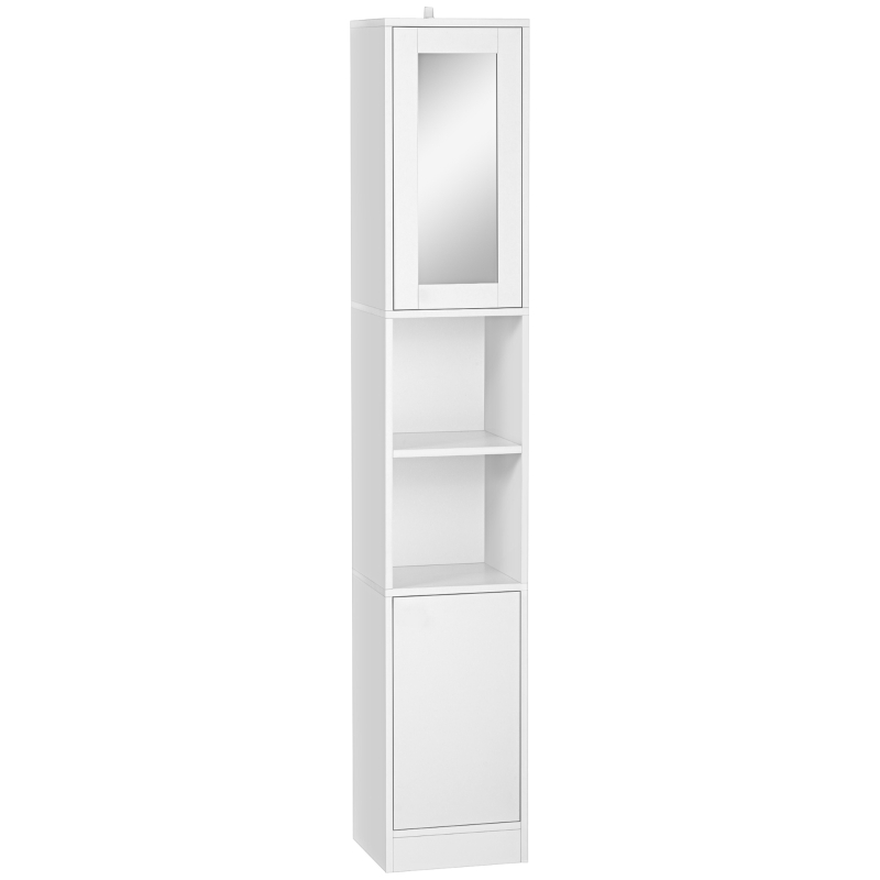 Kleankin Coluna de Casa de Banho com Espelho 2 Portas Prateleiras Ajustáveis 30x28x170 cm Branco