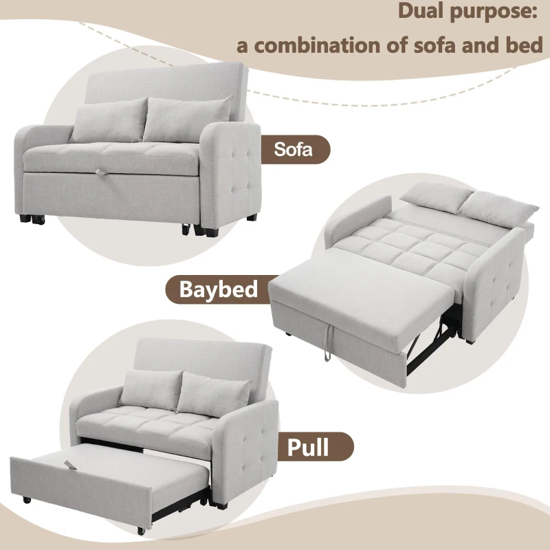 Multifunctional Folding Sofa Bed with Adjustable Backrest and 2 Cushions, Daybed Ideal for Small Flats, 127L x 75-180W x 94H cm, Light Grey