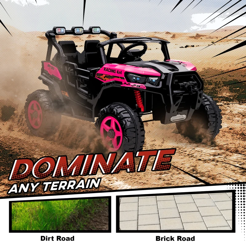 AIYAPLAY 24V Electric Ride on Car, 2-Seater Electric Car for Kids with Remote, Bluetooth, Soft Start, Suspension Spring, Pink