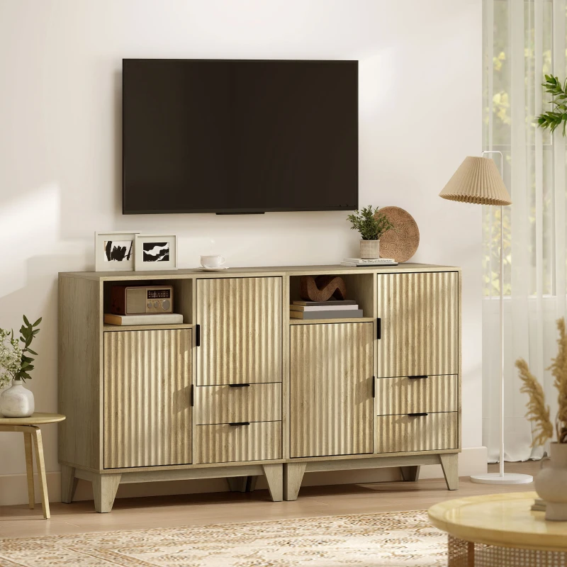 HOMCOM Buffet soggiorno con 2 porte, 2 cassetti, ripiano regolabile, vano aperto, 80 x 40 x 90 cm, legno naturale
