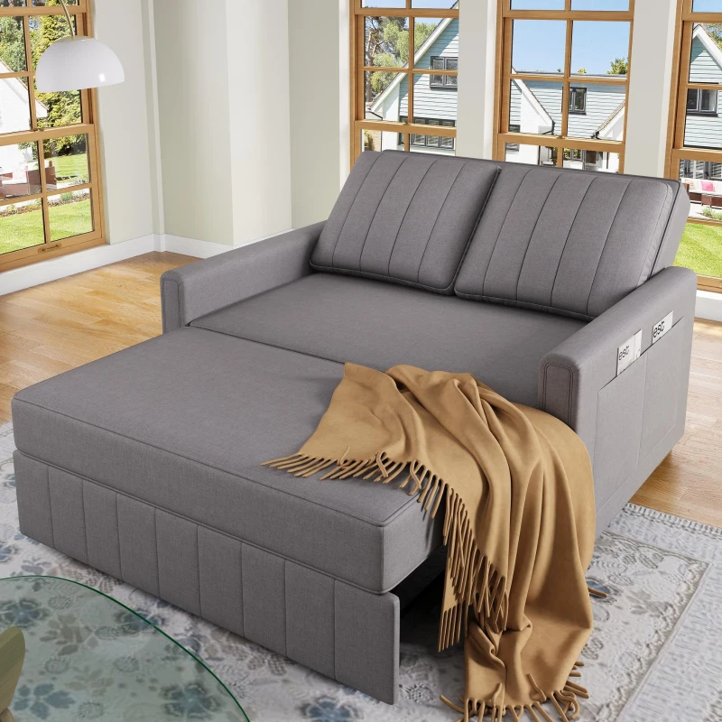 Multifunctional Folding Sofa Bed with Adjustable Backrest and 2 Cushions, Daybed Ideal for Small Homes, 127L x 75-180W x 94H cm, Dark Grey