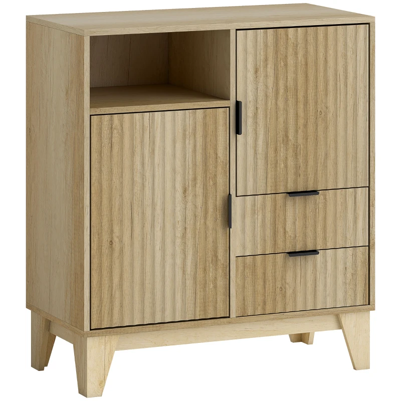 HOMCOM Sideboard mit 2 Türen & 2 Schubladen, Soft-Close, 80×40×90 cm, Naturholzoptik