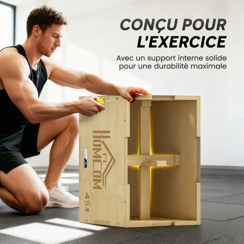 Box jump pliométrie 3 en 1 - Collaboration Aosom.fr x FFHandball - boîte à saut musculation fitness bois