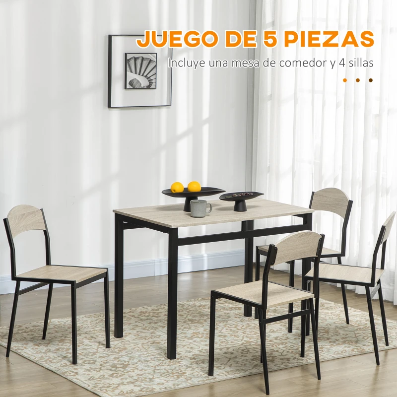 HOMCOM Juego de Mesa y 4 Sillas de Comedor Estilo Moderno Marco Metálico para Espacios Pequeños Negro