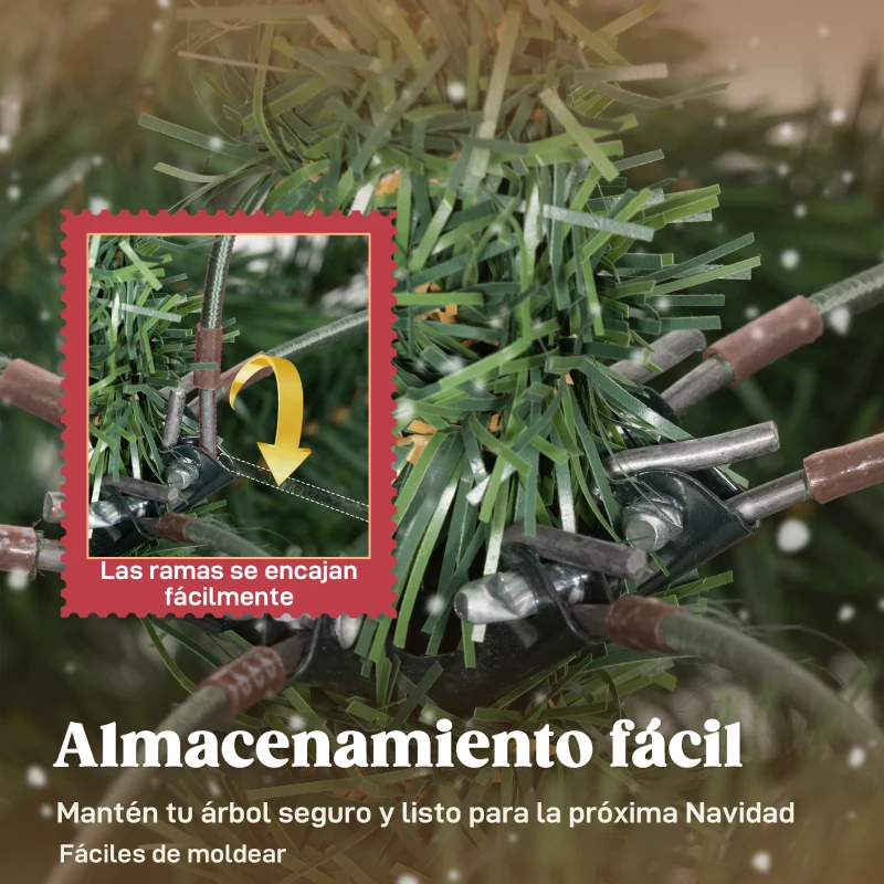 HOMCOM Árbol de Navidad Artificial 180 cm Ramas Realistas con Efecto Nieve Soporte de Acero Base Plegable Montaje Rápido
