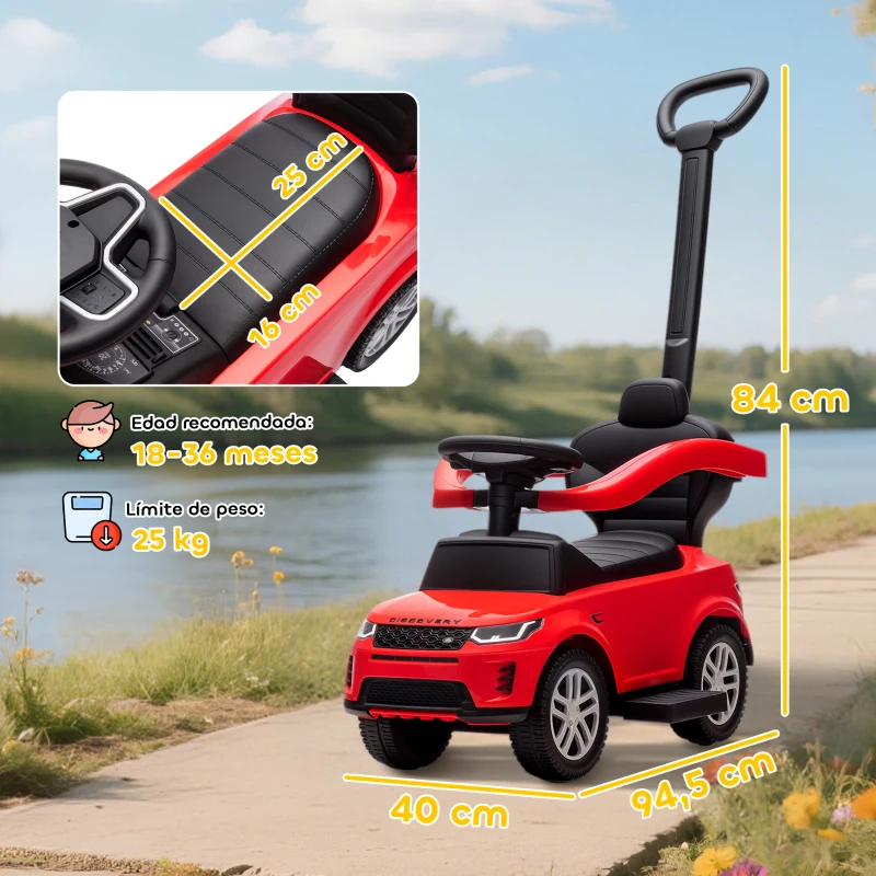 AIYAPLAY Porteur 2-en-1 Land Rover Discovery 18-36 mois - Rangement, poignée et barrière amovibles - Rouge