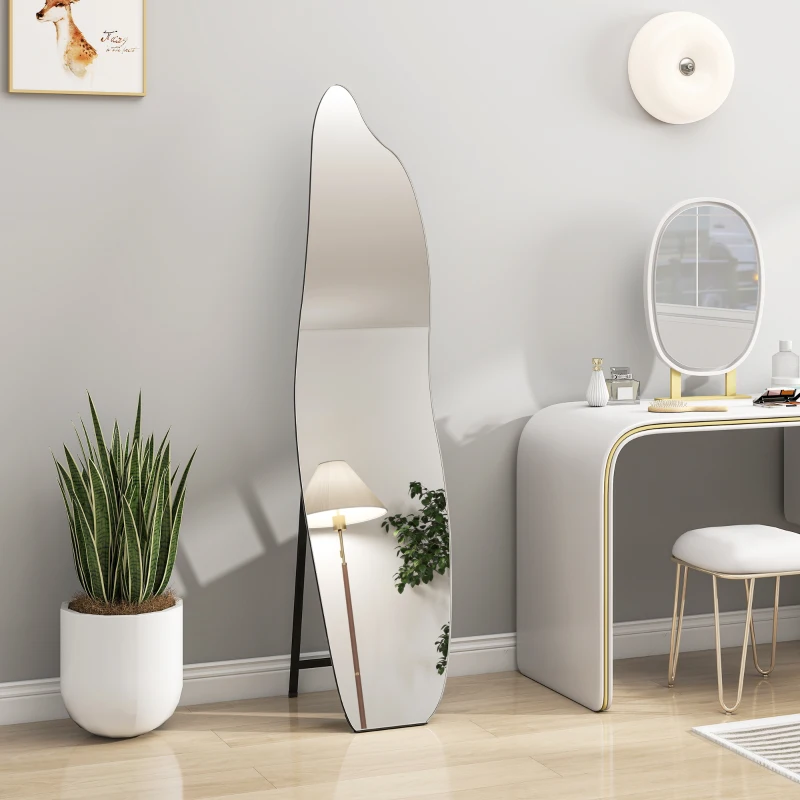 HOMCOM Espelho de Pé 160x40 cm sem Moldura Espelho de Corpo Inteiro Forma Irregular com Suporte Metálico Preto