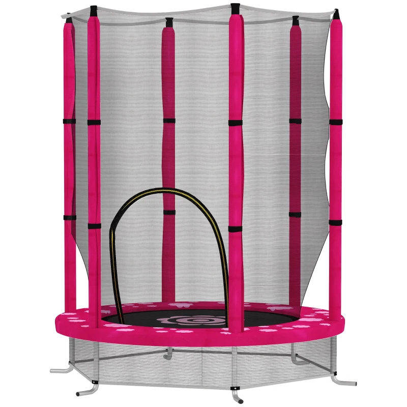 AIYAPLAY 4.6ft Toddler Trampoline w/ Safety Enclosure Net, for Indoor Outdoor Use, Ages 3-6 Years, Pink