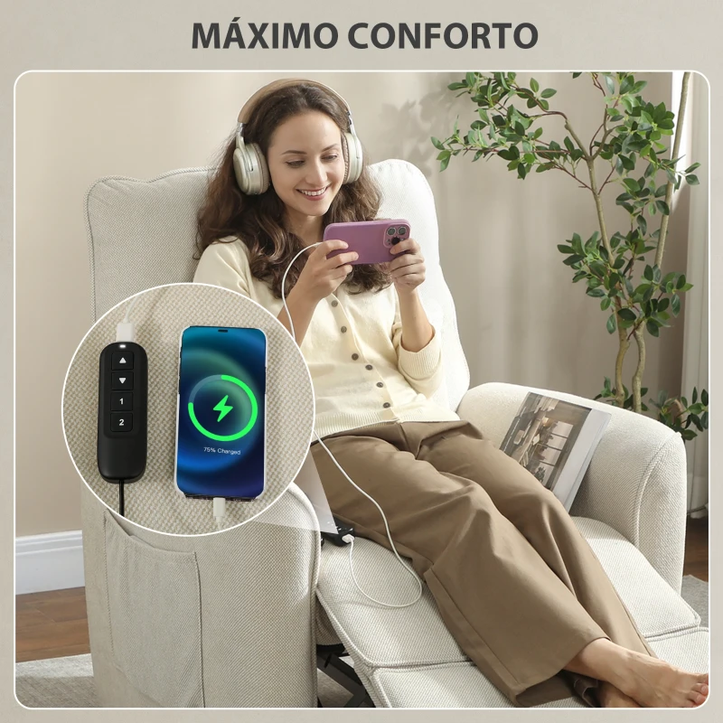 HOMCOM Poltrona Relax com Aquecimento Lombar e Massagem por Vibração Poltrona Reclinável com Função de Memória 88x93x102 cm Creme
