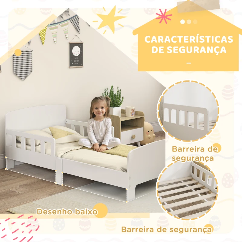 AIYAPLAY Cama para Crianças 70x140 cm Cama Infantil com Barreira Anticaídas e Estrado para Meninos e Meninas de 3-8 Anos