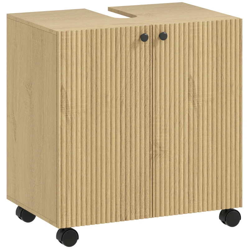 HOMCOM Mobile sotto lavabo 3 ripiani regolabili con ruote, 60cm x 39,8cm x 62cm Legno naturale