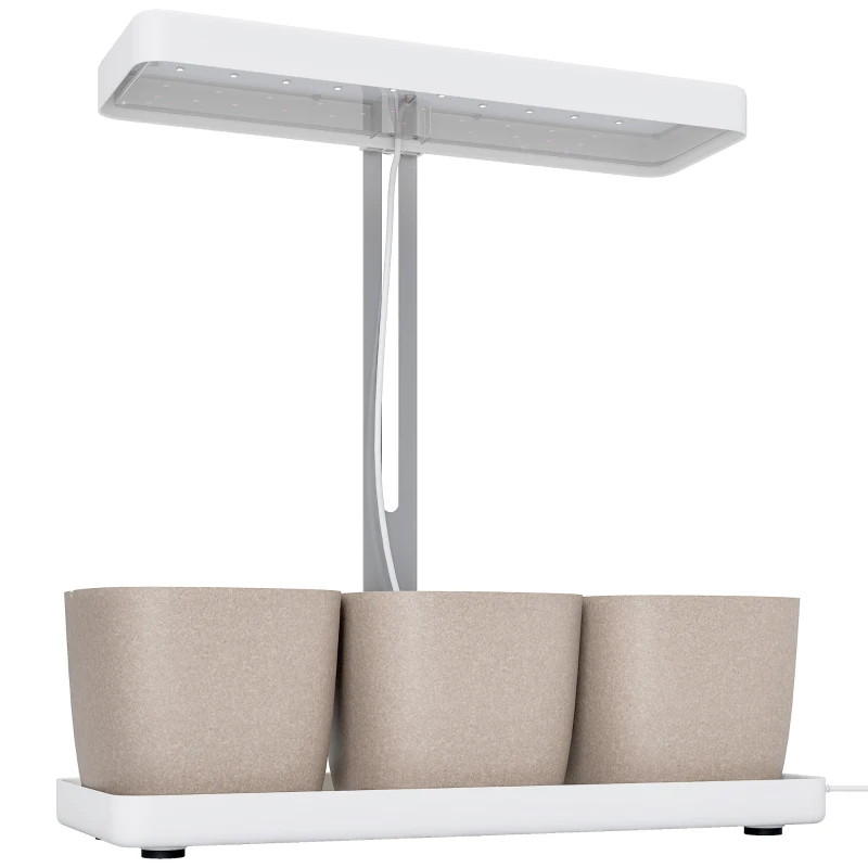 Outsunny Lampade per Pianta da 42 Luci LED con 3 Vasi, Timer e Illuminazione Regolabile, 45x18.8x47.8 cm, Bianco