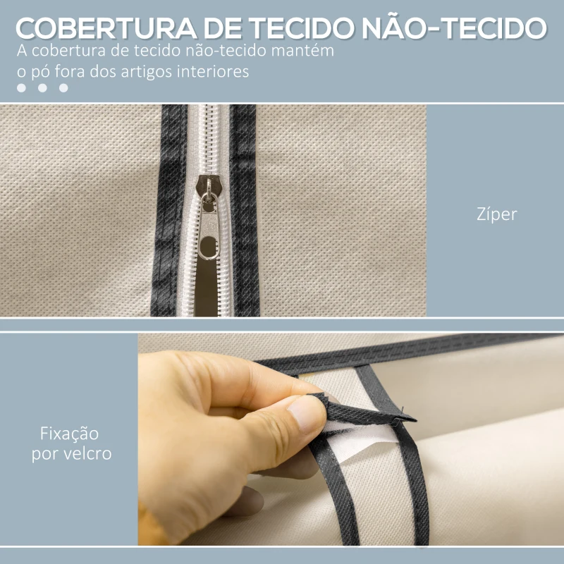 HOMCOM Roupeiro de Tecido Dobrável com 8 Prateleiras de Armazenamento e 2 Barras de Pendurar 125x43x162,5cm Creme