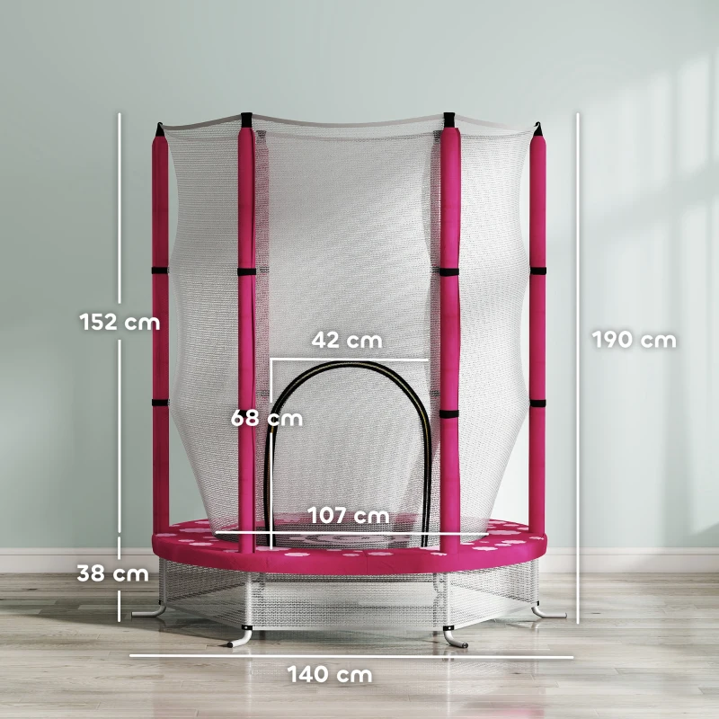 AIYAPLAY 4.6ft Toddler Trampoline w/ Safety Enclosure Net, for Indoor Outdoor Use, Ages 3-6 Years, Pink