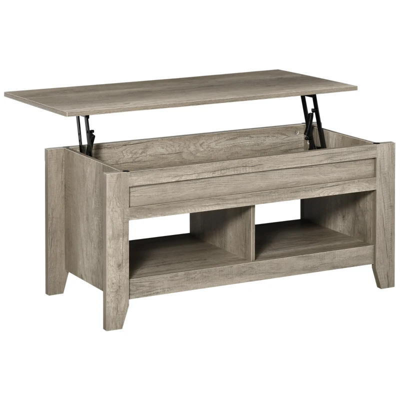 HOMCOM Table basse plateau relevable, table de salon avec étagères et compartiment caché,105 x 50 x 49-62,5 cm pour salon, chambre, aspect chêne clair