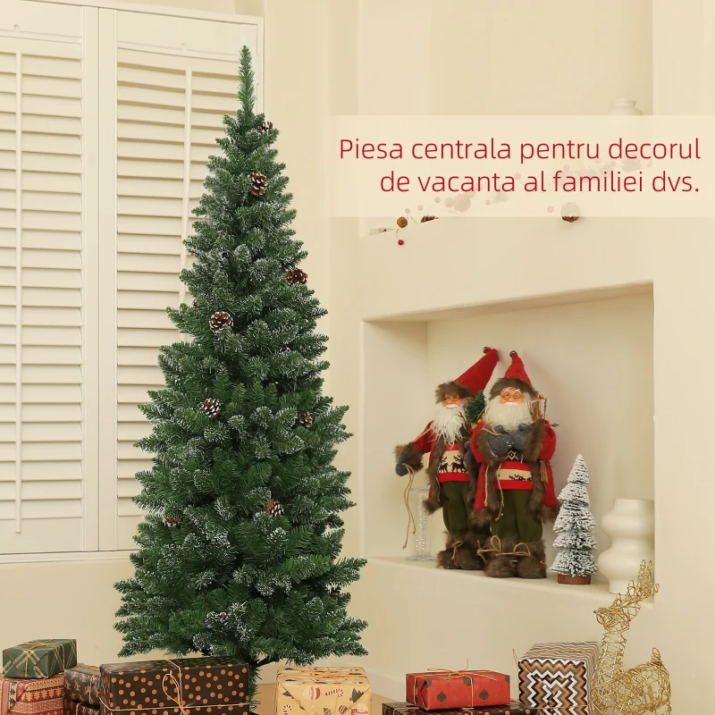 HOMCOM Brad de Crăciun Înzăpezit Înalt cu 395 Crengi, Brad Artificial de Crăciun cu Conuri și Bază, Ø54 x 150 cm, Verde