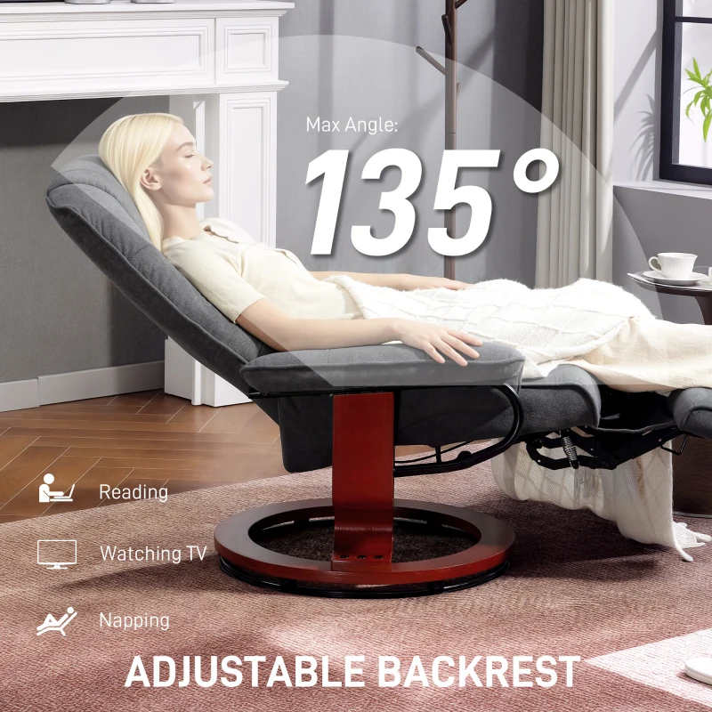 HOMCOM Reclining Swivel Chair, with Footrest - Grey