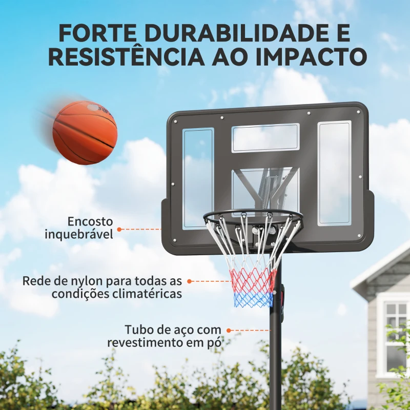 SPORTNOW tabela de Basquetebol para Exterior com Altura Ajustável 235-305 cm Saco de Peso e Rodas Preto