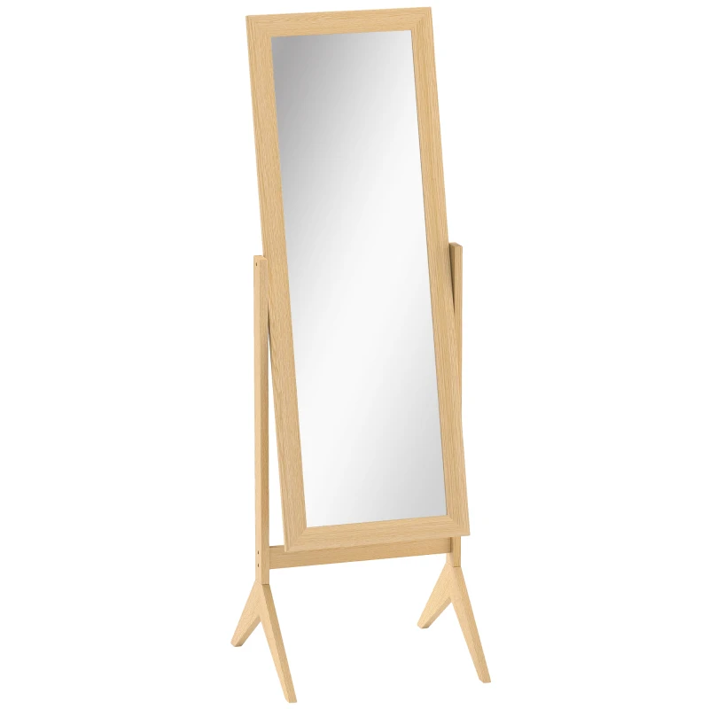 HOMCOM Specchio da Terra Reclinabile con Cornice Rettangolare, 47x46x148 cm, Effetto Rovere