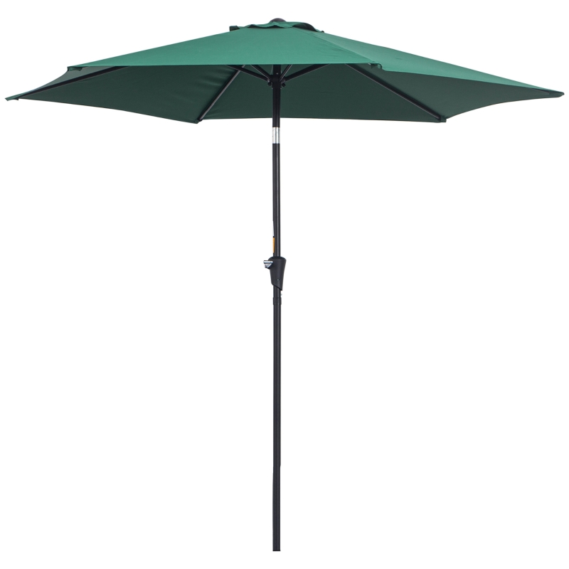 Outsunny Parasol droit parasol inclinable de jardin balcon terrasse manivelle toile polyester imperméabilisée haute densité 180 g/m² Ø2,6 x 2,35H m aluminium vert foncé