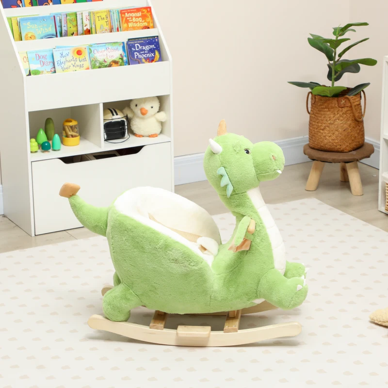 AIYAPLAY Drago a Dondolo in Peluche con Suoni e Base in Legno, 18–36 mesi, Verde