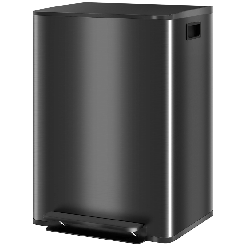 HOMCOM Küchen‑Treteimer 2×30 l – Edelstahl, Soft‑Close, herausnehmbare Eimer, 47,7×37,5×66,8 cm, Silber