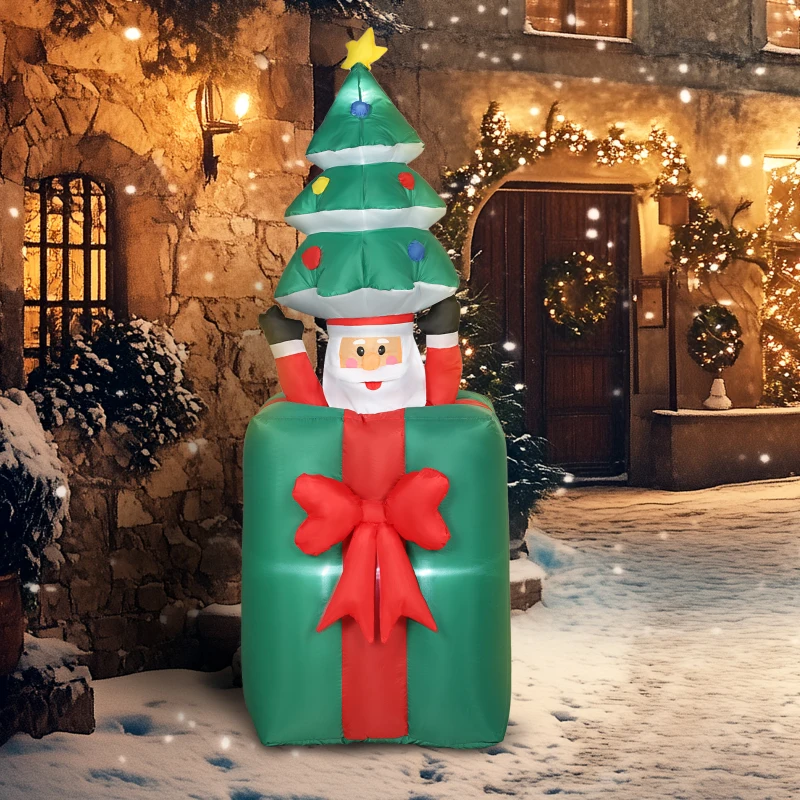 Outsunny Décoration de Noël gonflable LED Rouge et Vert – Père Noël dans boîte cadeau