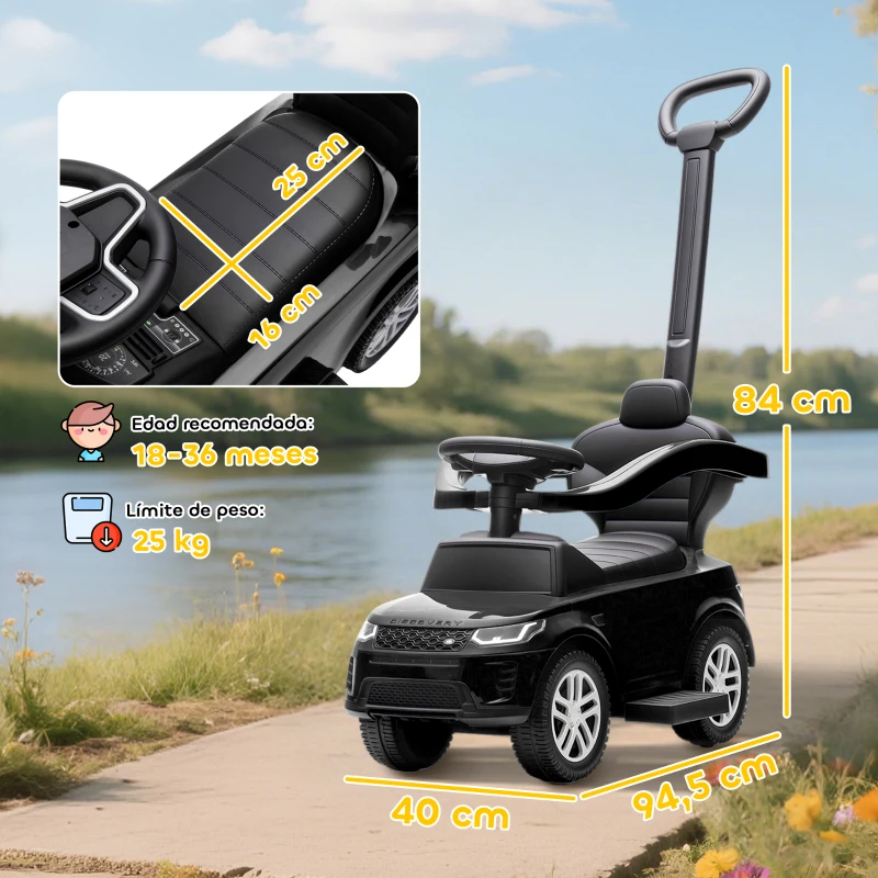 AIYAPLAY 2‑in‑1 Rutschauto LAND ROVER DISCOVERY für 18–36 Monate – mit Stauraum & abnehmbarem Schiebebügel, Schwarz