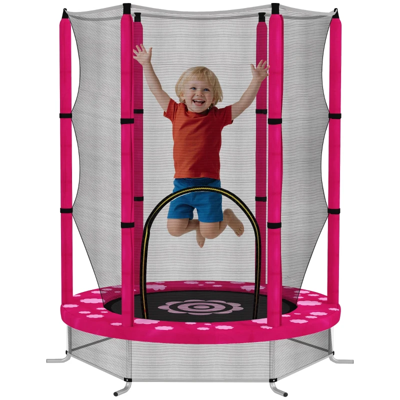 AIYAPLAY 4.6ft Toddler Trampoline w/ Safety Enclosure Net, for Indoor Outdoor Use, Ages 3-6 Years, Pink