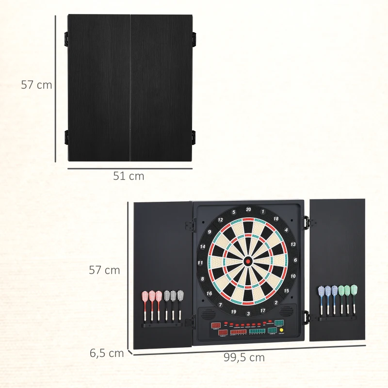 HOMCOM Diana Electrónica Digital hasta 8 Jugadores con 12 Dardos y 30 Puntas con Pantalla LED Puertas 27 Juegos Distintos y 202 Variantes 51x6,5x57 cm Negro