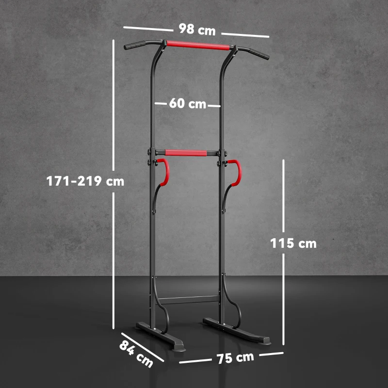 HOMCOM Station de musculation multifonctions barre de traction chaise romaine hauteur réglable acier noir rouge(m-3)