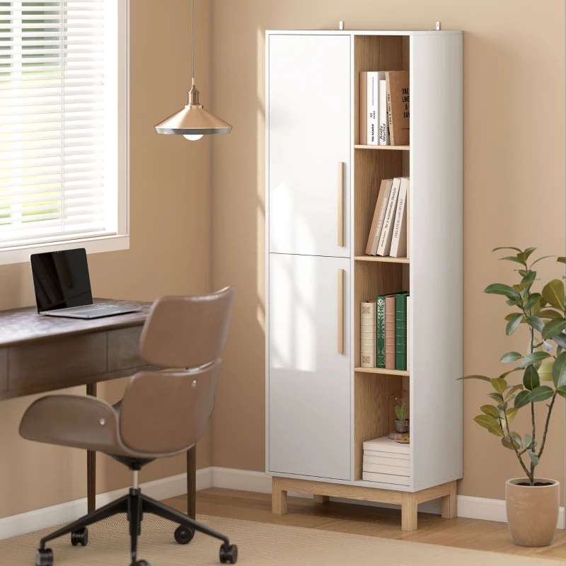 HOMCOM 176 cm hoge boekenkast, 4 open planken, 2 kasten, vrijstaande boekenkast, MDF, Wit