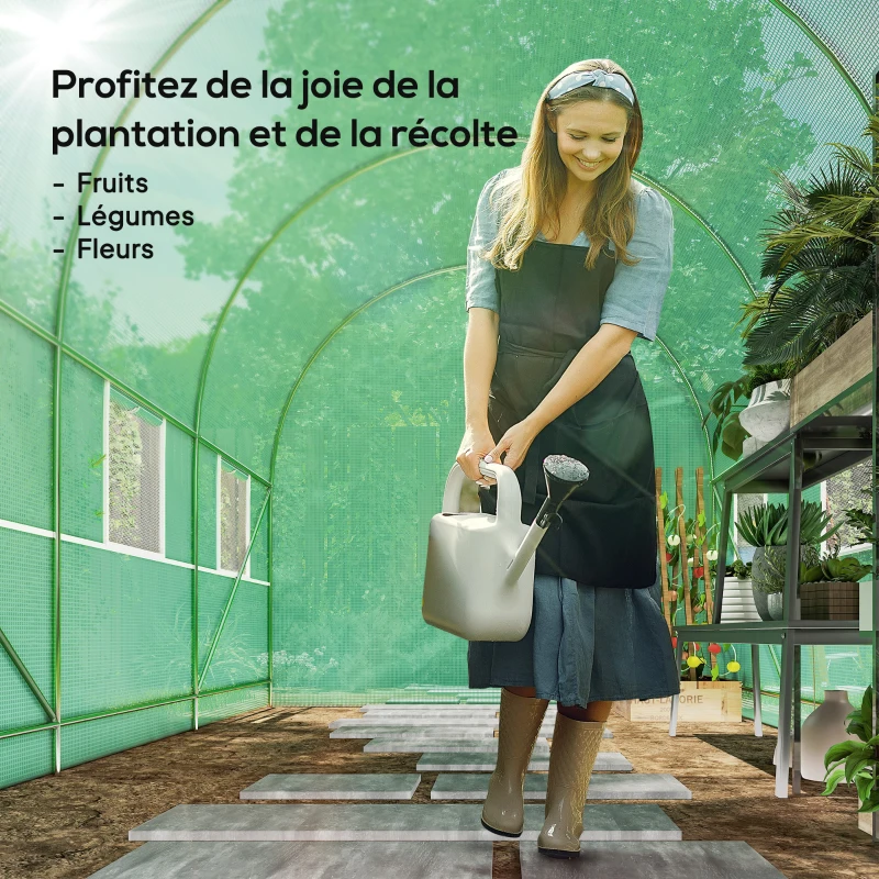 Outsunny Serre de Jardin Tunnel Surface Sol 7m² 3,5L x 2l x 2H m châssis Tubulaire renforcé Porte zippée 6 fenêtres enroulables Vert