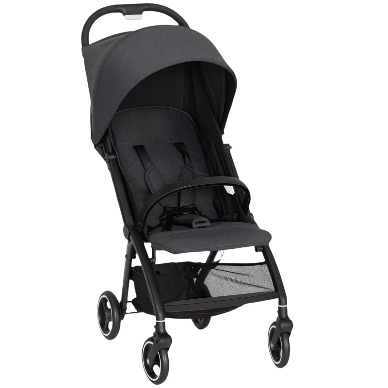 AIYAPLAY Carrito para Bebé Plegable con Respaldo Reclinable Reposapiés Ajustable Capota Cesta Arnés Carga 15 kg Gris Oscuro