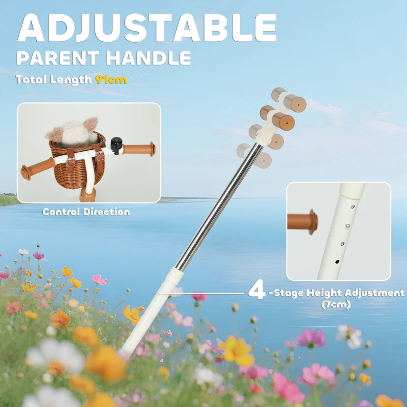 AIYAPLAY 2-In-1 Toddler Trike for 2-5 Years Old, 3 Wheel Bike with Adjustable Parent Handle, Basket for Boys and Girls, White