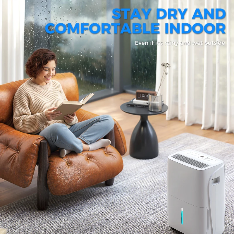 HOMCOM 30L/Day Dehumidifier with Auto-Clean Filter, Continuous Drainage, 4L Water Tank, 24H Timer, Digital Humidity Display, Dehumidifier for Home Damp, Bedroom, Condensation, Mould, Laundry Drying