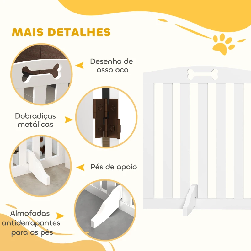 PawHut Barreira de Segurança Dobrável para Cães 155 cm Vedação para Cães Médios de 3 Painéis com Pés Removíveis 155x30x61 cm Branco