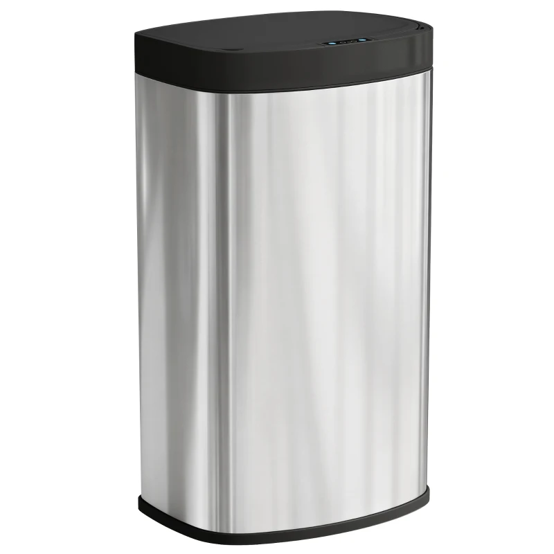 HOMCOM 55L Stainless Steel Automatic Kitchen Bin — Soft-Close Sensor, 38 x 28.5 x 69 cm (15 x 11.2 x 27.2 in), Silver