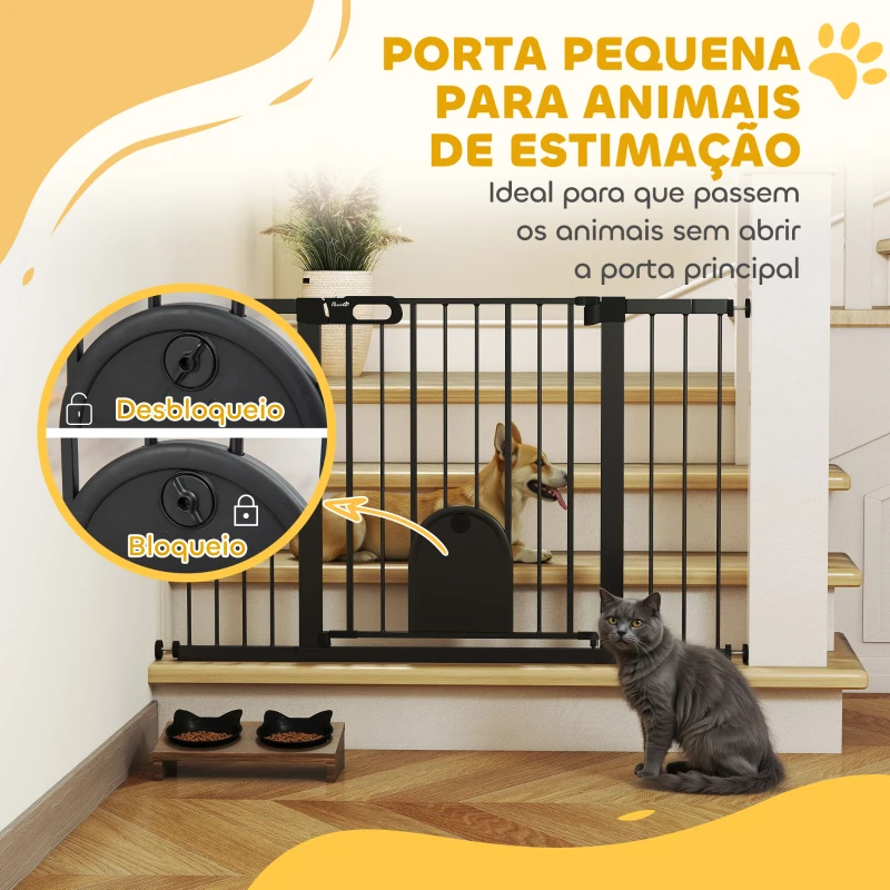 PawHut Barreira de Segurança de Animais de Estimação para Escadas e Portas com Aberturas de 75-131 cm com 3 Extensões Preto