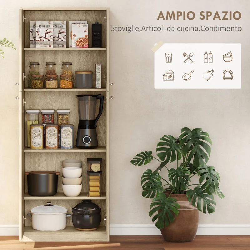 HOMCOM Mobile Contenitore Minimal con 2 Armadietti e Mensole Regolabili, in Legno color Rovere, 59x31x155 cm