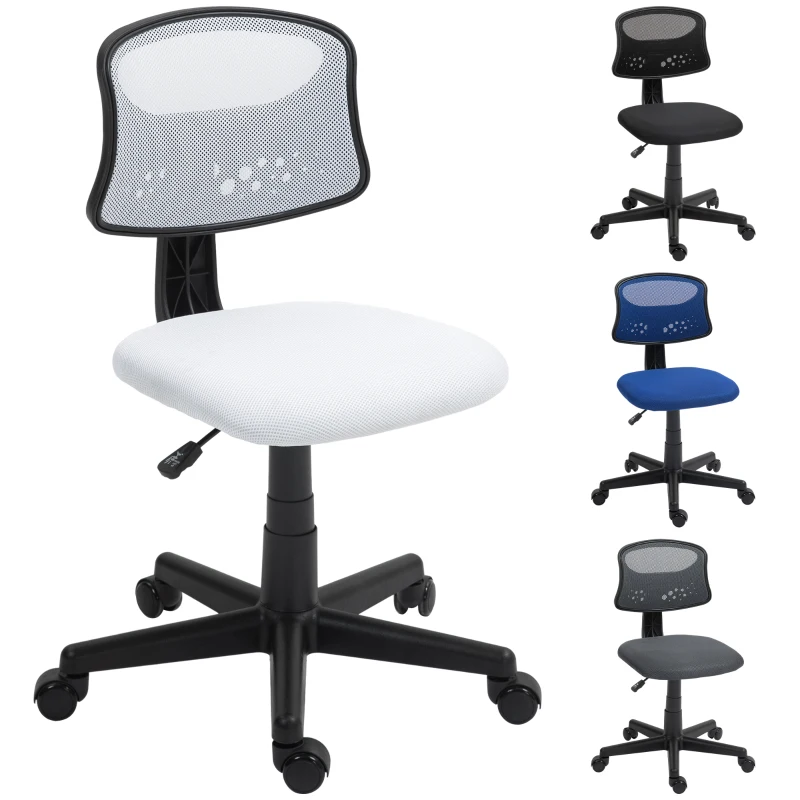 HOMCOM Silla de Oficina sin Brazos Silla de Escritorio Giratoria con Respaldo de Malla Transpirable Altura Ajustable Blanco