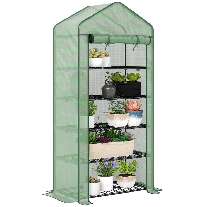Outsunny Estufa de Jardim de 5 Prateleiras com 1 Porta com Fecho de Correr para Cultivo de Plantas em Terraço 90x49x193 cm Verde