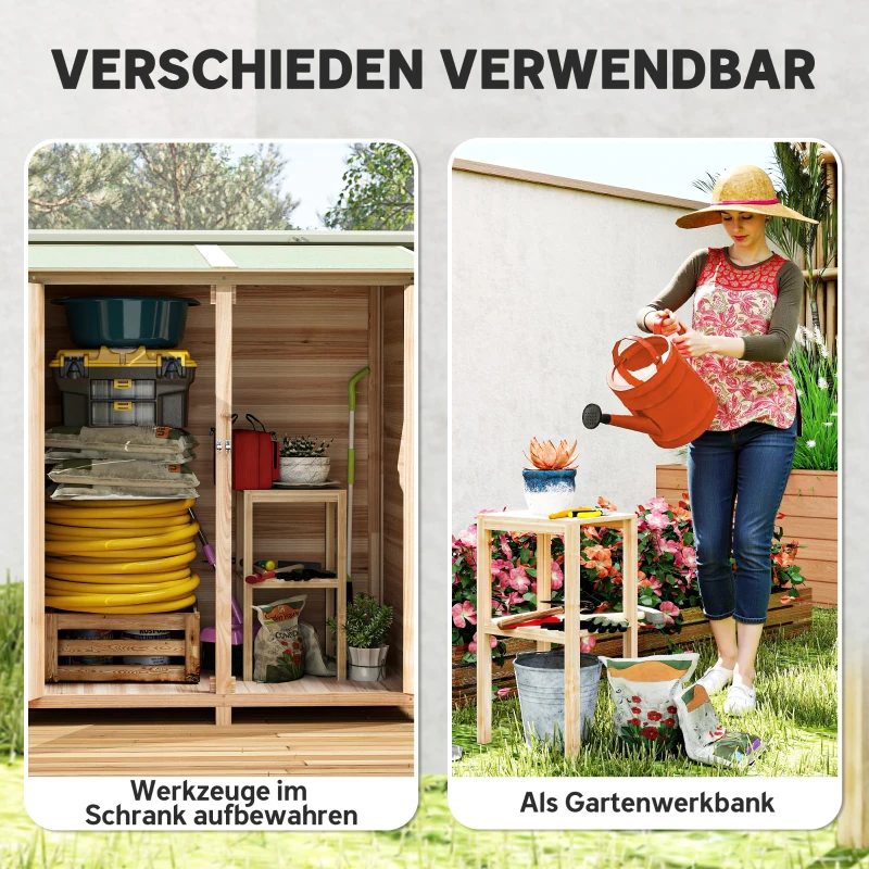 Outsunny houten tuinkast met tuintafel – 140 x 75 x 157 cm(m-4)