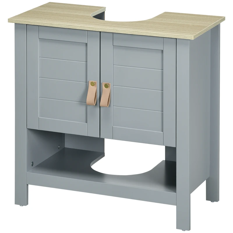 kleankin Armario para Debajo de Lavabo Compacto con 2 Puertas y Estante Interior Ajustable Mueble Auxiliar de Almacenamiento para Baño 60x30x60 cm Gris