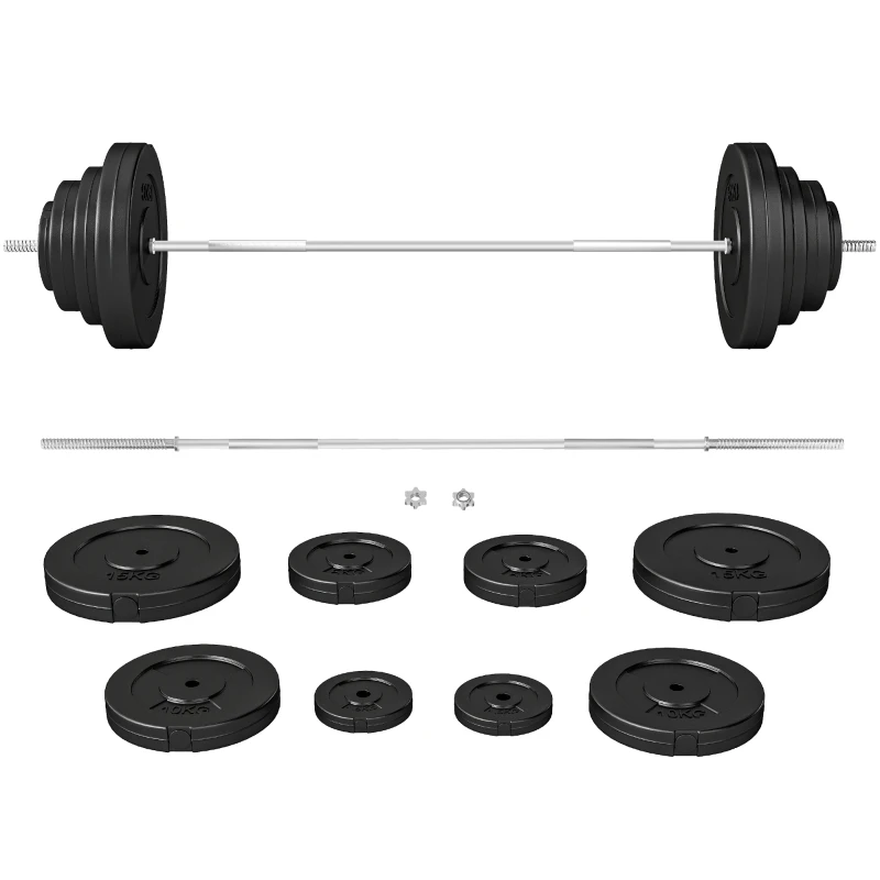HOMCOM Barra de Pesas Ajustables 70 kg con 8 Discos 1,5kg 5kg 10kg 15kg y 1 Barra en Hogar Gimnasio 170x40,5x40,5 cm Negro
