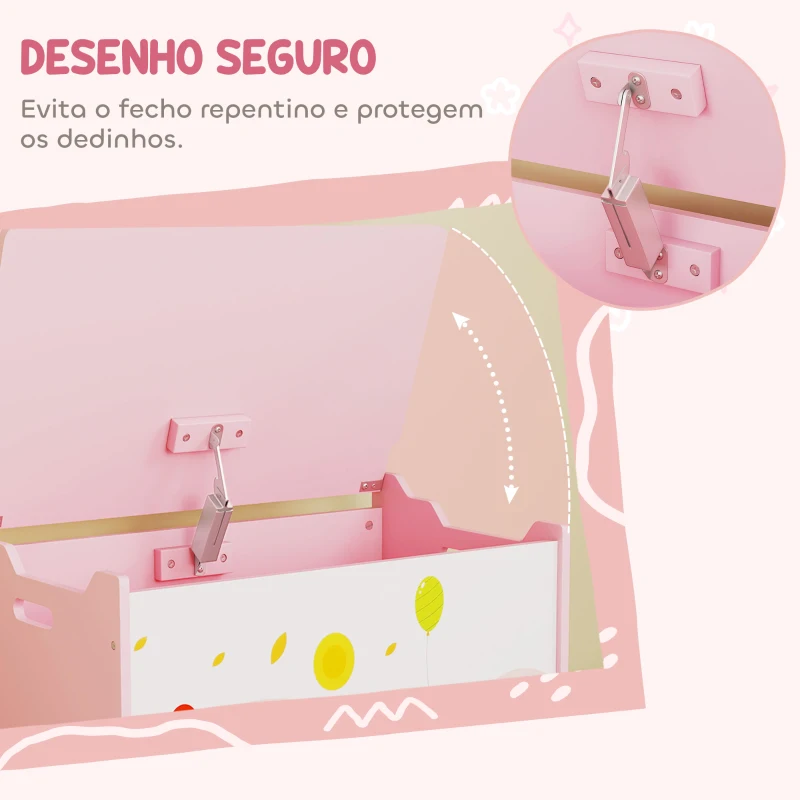 AIYAPLAY Baú de Brinquedos com Tampa Rebatível Fecho Suave Alças e Estampados de Animais 60x37x39 cm Rosa