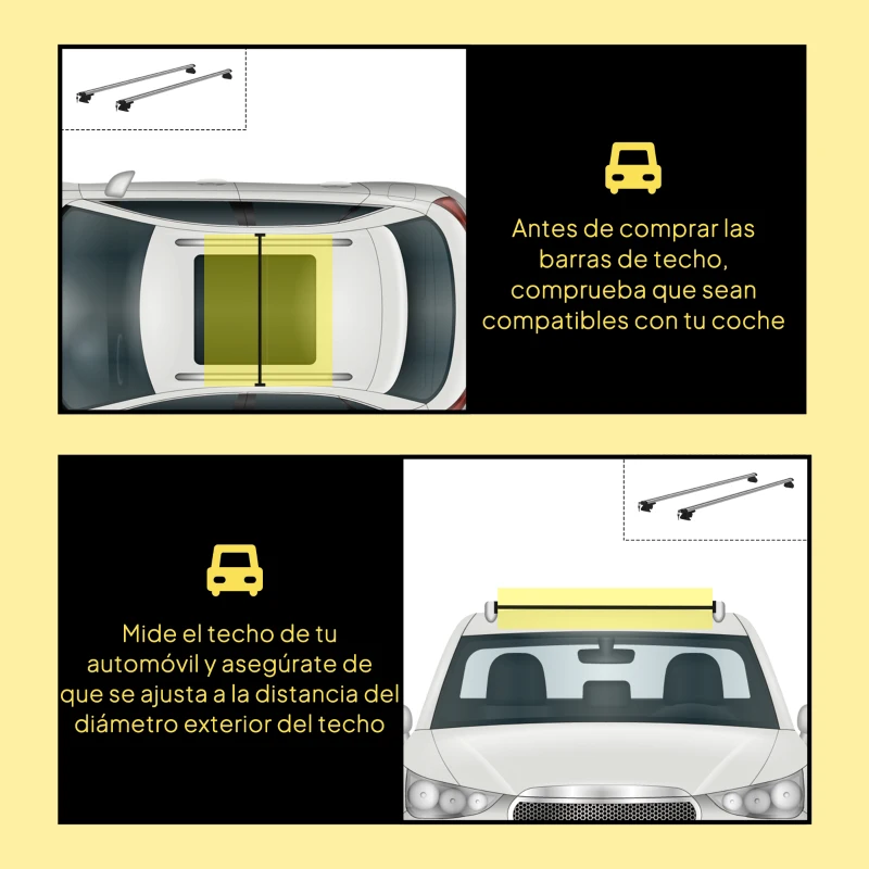 HOMCOM Barras de Techo Universales para Vehículos de Aluminio Bacas Portaequipajes Coche Automóvil Baca para Coche Universales con Cerradura Carga 75 kg 123,5 cm Plata